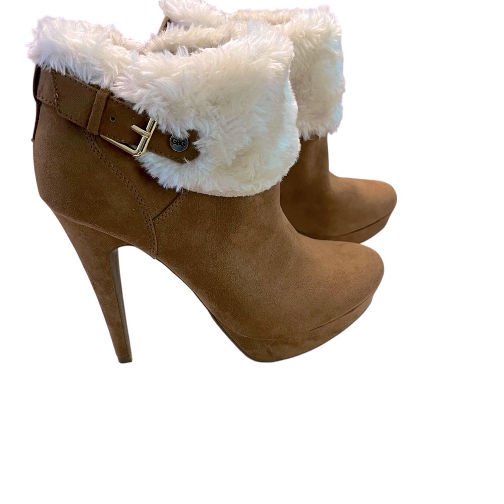 GUESS Tan Suede Fur Cuff Platform Boots | Cabincore Winter Going Out | 7.5 - Picture 15 of 15